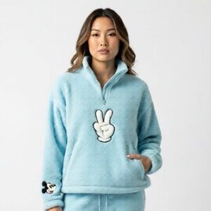 NWT Disney Parks Mickey Mouse Peace Sign Blue Fleece Quarter Zip